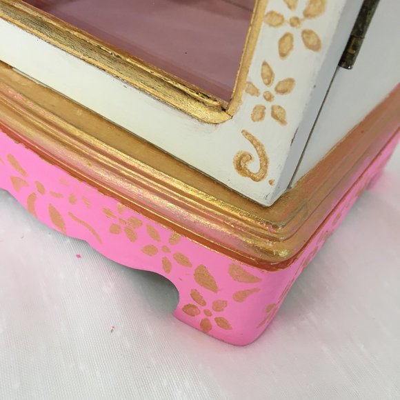 Vintage Wood Jewelry Box Refinished Upcycled Pink - Picture 10 of 14